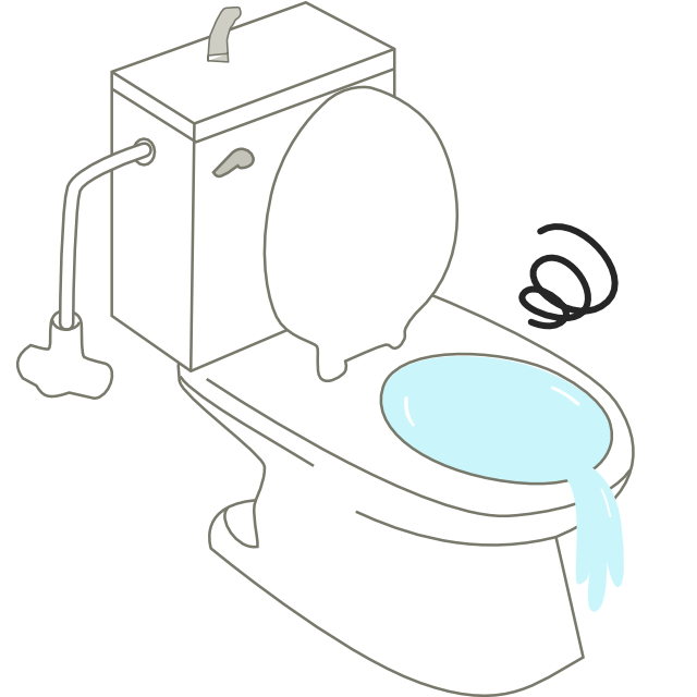 トイレが詰まっている。トイレの水を流しても配管内にトイレットペーパーなどの異物がつまっていたり、水流が足りない等の原因で汚物が流れずに便器内の水位が高くなり、便器から水が溢れてきているつまりの症状を自分で修理する方法を解説しています。